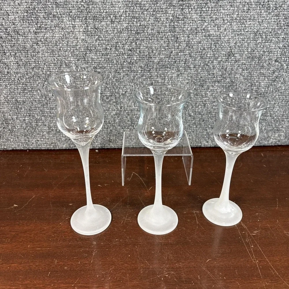 Partylite Iced Crystal Trio Set Frosted Stem Glass Votive Tealight Holder P9248